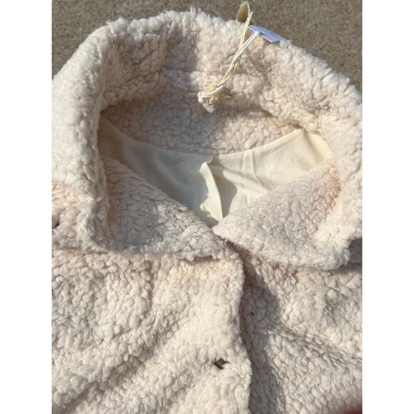 New Mystree Jacket Women Sz Small Cream Fleece Collared Long Sleeve Snap Button - Picture 3 of 8
